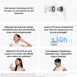Xiaomi rougemi buds 6 active - casque sans fil bluetooth, ecouteurs bluetooth demi-oreillette, conducteurs 14.2mm, réduction du 