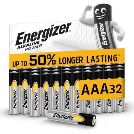 Energizer Alkaline Power Piles AAA (Lot de 32) - Micro LR03 Alcalines 1,5 V - Énergie Longue durée - Idéales pour Les appareils 