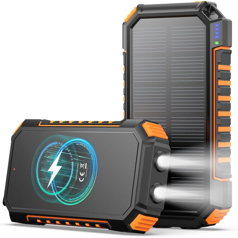 Batterie Externe Solaire Power Bank – A ADDTOP 20000mAh Baterie Externe sans Fil – 15W Charge Rapide Chargeur Solaire avec USB C