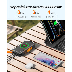 Batterie Externe Solaire Power Bank – A ADDTOP 20000mAh Baterie Externe sans Fil – 15W Charge Rapide Chargeur Solaire avec USB C