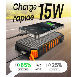 Batterie Externe Solaire Power Bank – A ADDTOP 20000mAh Baterie Externe sans Fil – 15W Charge Rapide Chargeur Solaire avec USB C