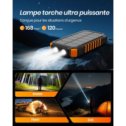 Batterie Externe Solaire Power Bank – A ADDTOP 20000mAh Baterie Externe sans Fil – 15W Charge Rapide Chargeur Solaire avec USB C