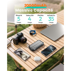 A ADDTOP Chargeur Solaire Power Bank avec Câbles Intégrés Batterie Externe pour Téléphone Tablette