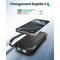 A ADDTOP Chargeur Solaire Power Bank avec Câbles Intégrés Batterie Externe pour Téléphone Tablette