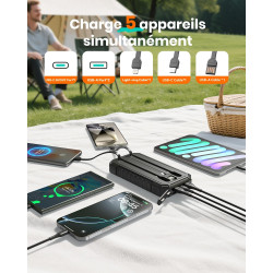 A ADDTOP Chargeur Solaire Power Bank avec Câbles Intégrés Batterie Externe pour Téléphone Tablette
