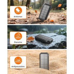 A ADDTOP Chargeur Solaire Power Bank avec Câbles Intégrés Batterie Externe pour Téléphone Tablette