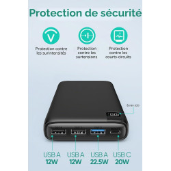 A ADDTOP Batterie Externe - 22.5W Power Bank Charge Rapide- Batterie Portable Power avec Ecran LED, 3 USB-A Sortie & 1 USB-C Sor