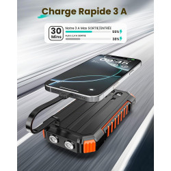 Batterie Externe Solaire 20000mAh - Chargeur Rapide 15W Chargeur Portable avec 3 Câbles Intégrés, Chargeur Solaire avec 5 Sortie