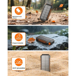 Batterie Externe Solaire 20000mAh - Chargeur Rapide 15W Chargeur Portable avec 3 Câbles Intégrés, Chargeur Solaire avec 5 Sortie