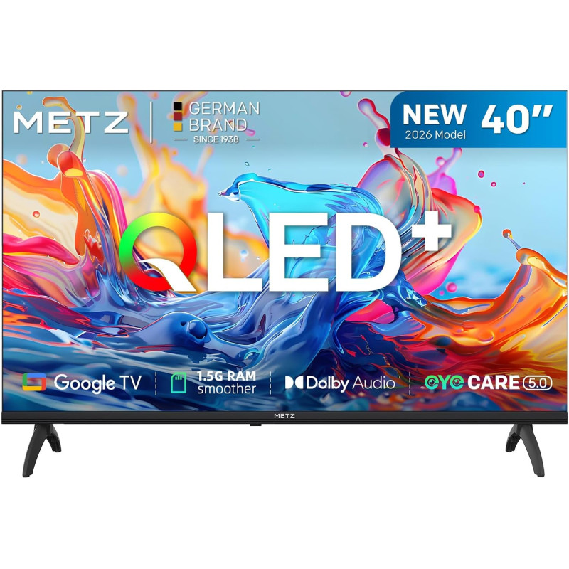 Metz 40 pouces (100 cm) smart tv fhd google television led, gen 6 qled +, hdr 10 dolby audio bleutooth 5,1 eyecare tuner dvb-t/t
