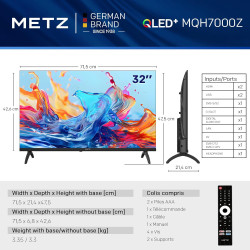 Metz 32 pouces (80 cm) smart tv google television led, gen 6 qled +, hdr 10 dolby audio bleutooth 5,1 eyecare tuner dvb-t/t2/c/s
