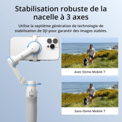 DJI Stabilisateur Nacelle Osmo Mobile 7 pour iPhone, Android, Trépied intégré, Ultra-léger, Nacelle pour téléphone à 3 Axes, Act