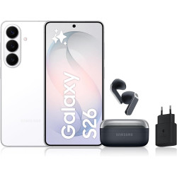 Samsung Galaxy S26, avec Galaxy AI, 256 Go, Blanc Galaxy Buds4, Noir, Chargeurs secteurs Rapides 25W Inclus, Version FR