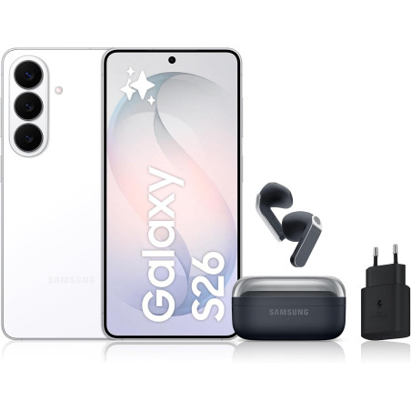 Samsung Galaxy S26, avec Galaxy AI, 512 Go, Blanc Galaxy Buds4, Noir, Chargeurs secteurs Rapides 25W Inclus, Version FR