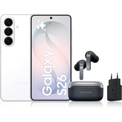 Samsung Galaxy S26, avec Galaxy AI, 512 Go, Blanc Galaxy Buds4 Pro, Noir, Chargeurs secteurs Rapides 25W Inclus, Version FR