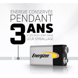 Energizer Alkaline Power Pile 9V (Lot de 8) - Alcaline Neuf Volts - Énergie Longue durée - pour Les Détecteurs de Fumée et Les R