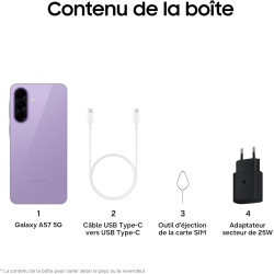 Samsung Galaxy A57 5G, Smartphone Android 5G avec l'IA Accessible à Tous, 256 Go, RAM 8 Go, Chargeur Secteur Rapide 25W Inclus, 