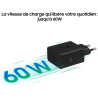 Samsung Chargeur USB - C, Adaptateur Secteur 60 W Ultra Rapide, Adaptateur USB - C vers USB, Chargeur Samsung Charge Rapide, Ori