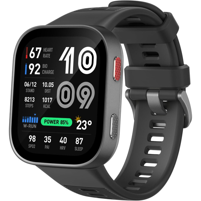 Amazfit Bip Max 50 mm Montre Connectée, Écran AMOLED 2,07", Autonomie 20 Jours, GPS & Cartes, 4 Go Stockage, Tracker d’Activité 