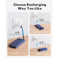 Charmast Batterie Externe, 10000mAh Power Bank avec 4 Câbles Intégrés, USB C Mince Batterie Portable Compatible avec iPhone 17/1