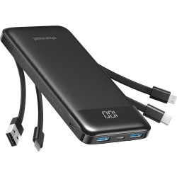 Charmast Batterie Externe, 10000mAh Power Bank avec 4 Câbles Intégrés, USB C Mince Batterie Portable Compatible avec iPhone 17/1