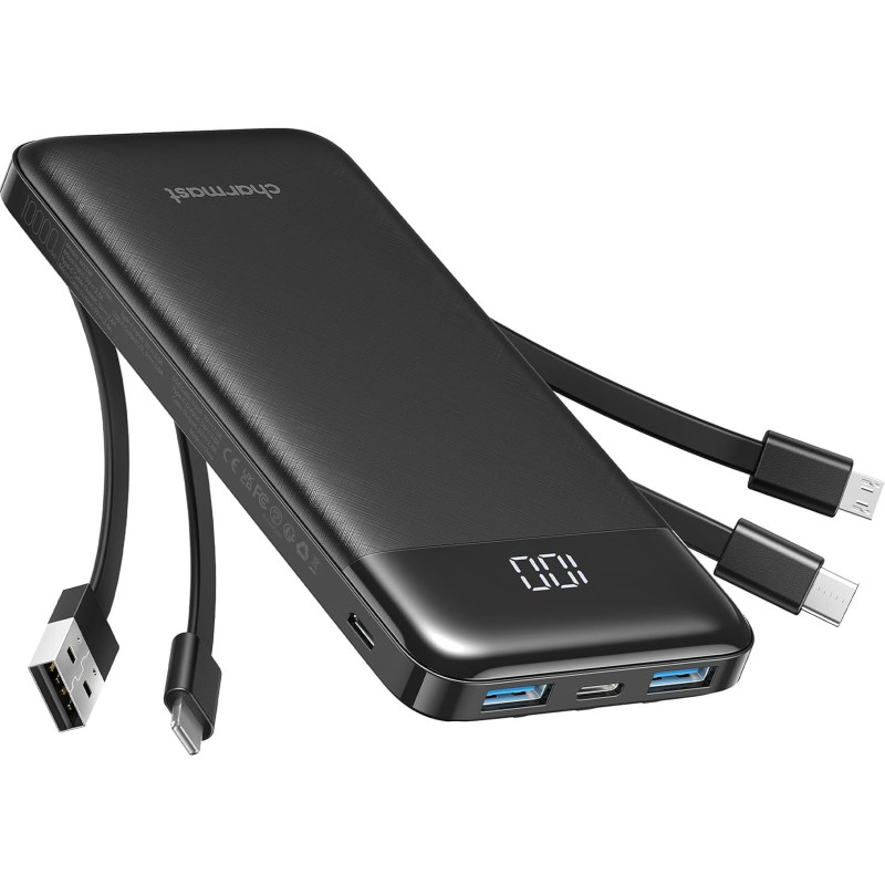 Charmast Batterie Externe, 10000mAh Power Bank avec 4 Câbles Intégrés, USB C Mince Batterie Portable Compatible avec iPhone 17/1