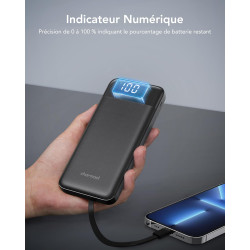 Charmast Batterie Externe, 10000mAh Power Bank avec 4 Câbles Intégrés, USB C Mince Batterie Portable Compatible avec iPhone 17/1