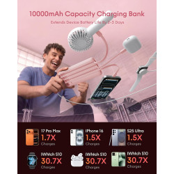 Charmast Batterie Externe, 10000mAh Power Bank avec 4 Câbles Intégrés, USB C Mince Batterie Portable Compatible avec iPhone 17/1