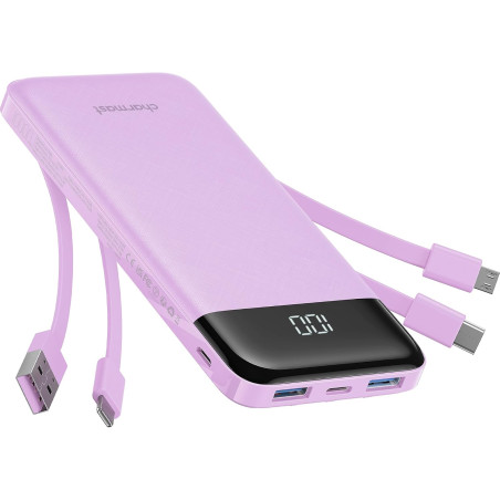 Charmast Batterie Externe, 10000mAh Power Bank avec 4 Câbles Intégrés, USB C Mince Batterie Portable Compatible avec iPhone 17/1