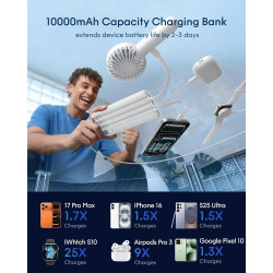 Charmast Batterie Externe, 10000mAh Power Bank avec 4 Câbles Intégrés, USB C Mince Batterie Portable Compatible avec iPhone 17/1