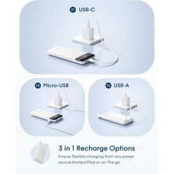 Charmast Batterie Externe, 10000mAh Power Bank avec 4 Câbles Intégrés, USB C Mince Batterie Portable Compatible avec iPhone 17/1