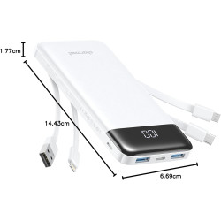 Charmast Batterie Externe, 10000mAh Power Bank avec 4 Câbles Intégrés, USB C Mince Batterie Portable Compatible avec iPhone 17/1