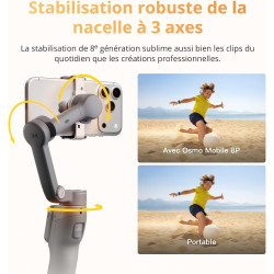 Osmo Mobile 8P, nacelle stabilisatrice pour iPhone et Android, Module de Suivi, radiocommande, Suivi natif, Barre d’Extension et
