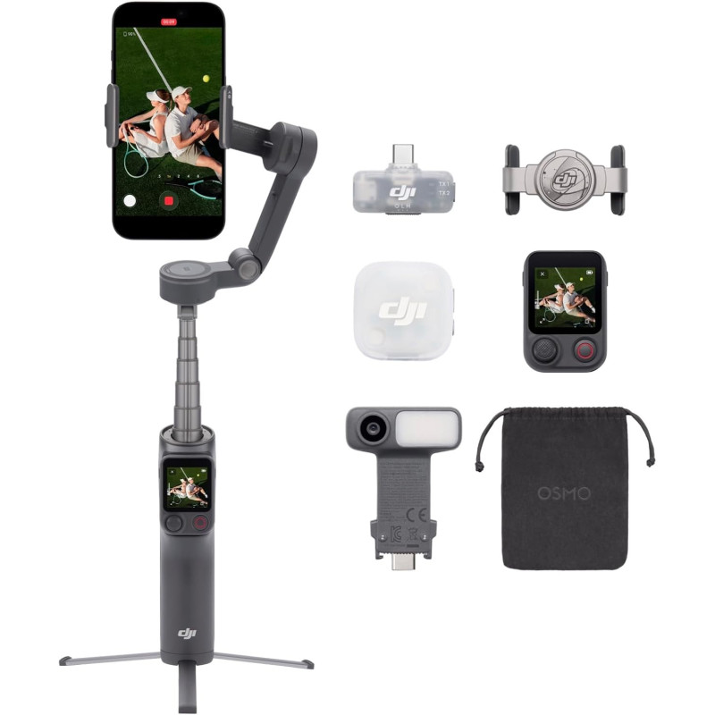 Osmo Mobile 8P + émetteur Mic Mini 2, nacelle stabilisatrice pour iPhone et Android, Microphone sans Fil, Audio Riche en détails