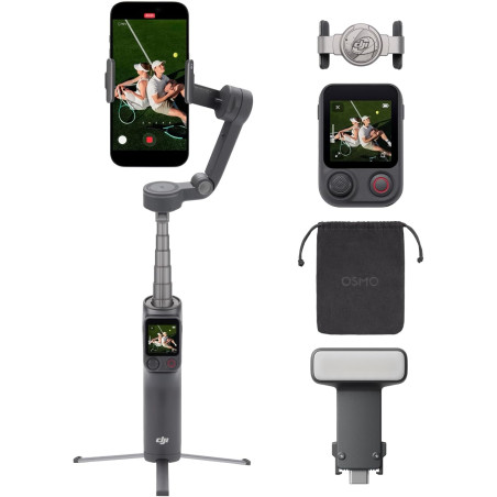 DJI Osmo Mobile 8P Bundle Standard+Lumière d’appoint, Nacelle stabilisatrice pour iPhone&Android, Radiocommande, Rotation panora