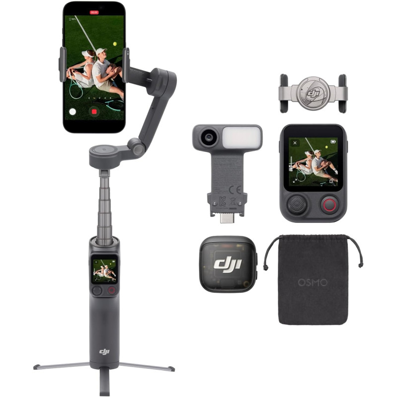 Osmo Mobile 8P+émetteur Mic 3, nacelle stabilisatrice pour iPhone&Android, radiocommande, création Professionnelle, Audio Riche 