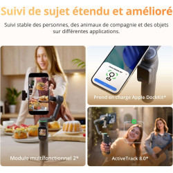 Osmo Mobile 8P+émetteur Mic 3, nacelle stabilisatrice pour iPhone&Android, radiocommande, création Professionnelle, Audio Riche 