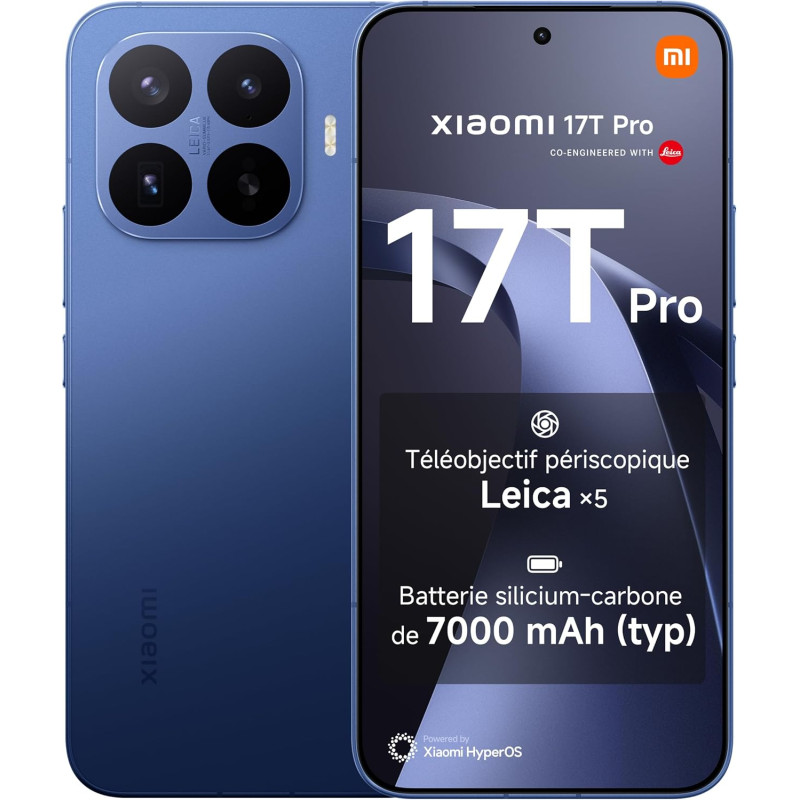 XIAOMI 17T Pro Smartphone 12 Go + 1 to Téléobjectif Leica x5 - Bleu Foncé | Écran 6,83 pouces 144Hz, batterie 7000mAh, 5G, Hyper