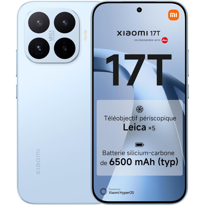 XIAOMI 17T Smartphone 12+512 Go Téléobjectif Leica x5 - Bleu | Écran 6,59 pouces 120Hz, batterie 6500mAh, 5G, MediaTek Dimensity