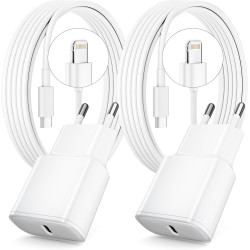 Chargeur Rapide pour iPhone, Lot de 2 PD 3.0 Prise USB C avec 2M Cable Lightning for iPhone 14/14Pro/13/13 Mini/13 Pro/13Pro Max