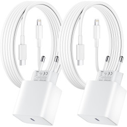 Lot de 2 pour Chargeur Rapide iPhone, PD USB-C Prise Secteur avec 2m Câble USB C vers Lightning pour iPhone 14/14 pro/13/13 Pro/