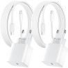 Lot de 2 pour Chargeur Rapide iPhone, PD USB-C Prise Secteur avec 2m Câble USB C vers Lightning pour iPhone 14/14 pro/13/13 Pro/