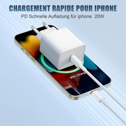 Lot de 2 pour Chargeur Rapide iPhone, PD USB-C Prise Secteur avec 2m Câble USB C vers Lightning pour iPhone 14/14 pro/13/13 Pro/