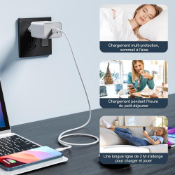 Lot de 2 pour Chargeur Rapide iPhone, PD USB-C Prise Secteur avec 2m Câble USB C vers Lightning pour iPhone 14/14 pro/13/13 Pro/