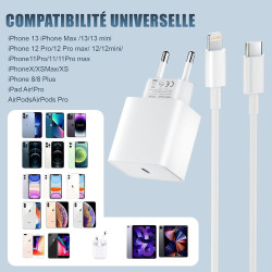 Lot de 2 pour Chargeur Rapide iPhone, PD USB-C Prise Secteur avec 2m Câble USB C vers Lightning pour iPhone 14/14 pro/13/13 Pro/