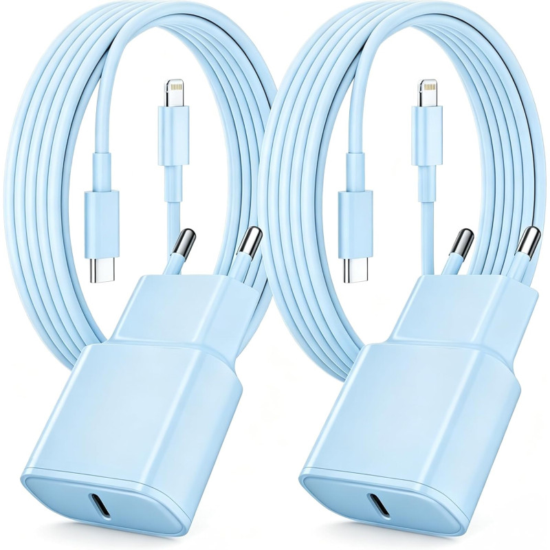 Chargeur Rapide pour iPhone, Lot de 2 PD 3.0 Prise USB C avec 2M Cable Lightning for iPhone 14/14Pro/13/13 Mini/13 Pro/13Pro Max