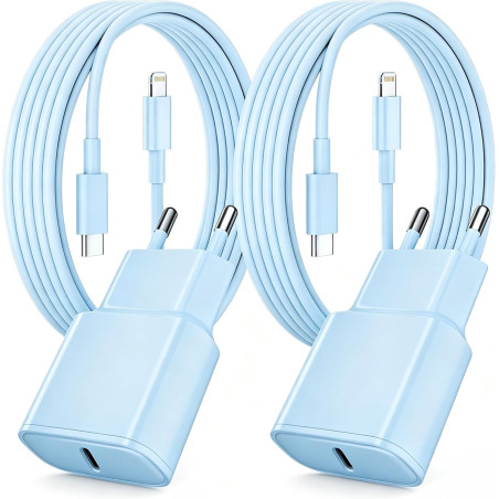 Chargeur Rapide pour iPhone, Lot de 2 PD 3.0 Prise USB C avec 2M Cable Lightning for iPhone 14/14Pro/13/13 Mini/13 Pro/13Pro Max
