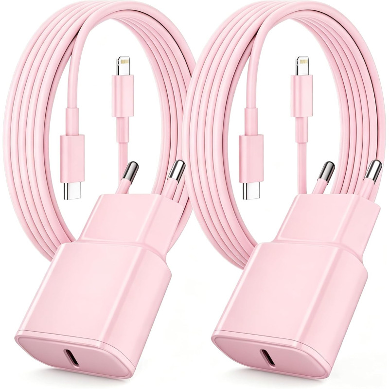 Chargeur Rapide pour iPhone, Lot de 2 PD 3.0 Prise USB C avec 2M Cable Lightning for iPhone 14/14Pro/13/13 Mini/13 Pro/13Pro Max
