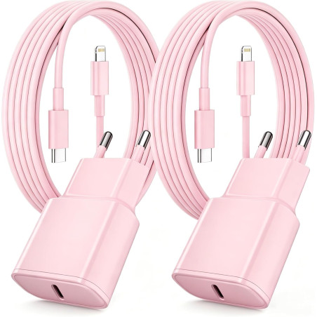 Chargeur Rapide pour iPhone, Lot de 2 PD 3.0 Prise USB C avec 2M Cable Lightning for iPhone 14/14Pro/13/13 Mini/13 Pro/13Pro Max