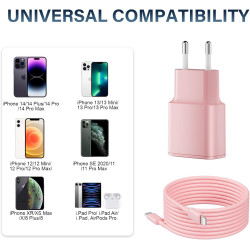 Chargeur Rapide pour iPhone, Lot de 2 PD 3.0 Prise USB C avec 2M Cable Lightning for iPhone 14/14Pro/13/13 Mini/13 Pro/13Pro Max